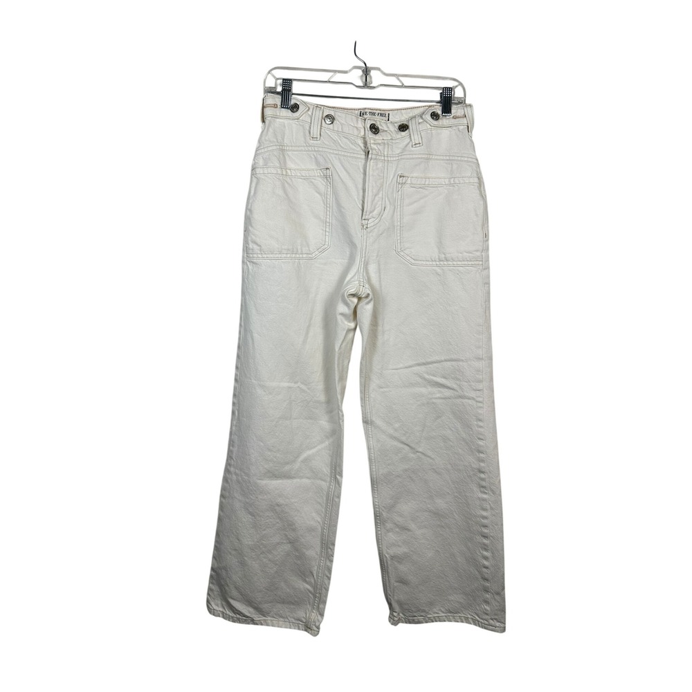 We The Free Carpenter Wide Leg Jeans Womens 27 Cream Good Stained High Rise Boho
